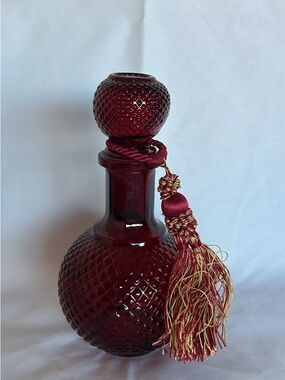 Deep Red Cut Glass Decanter with Tassel